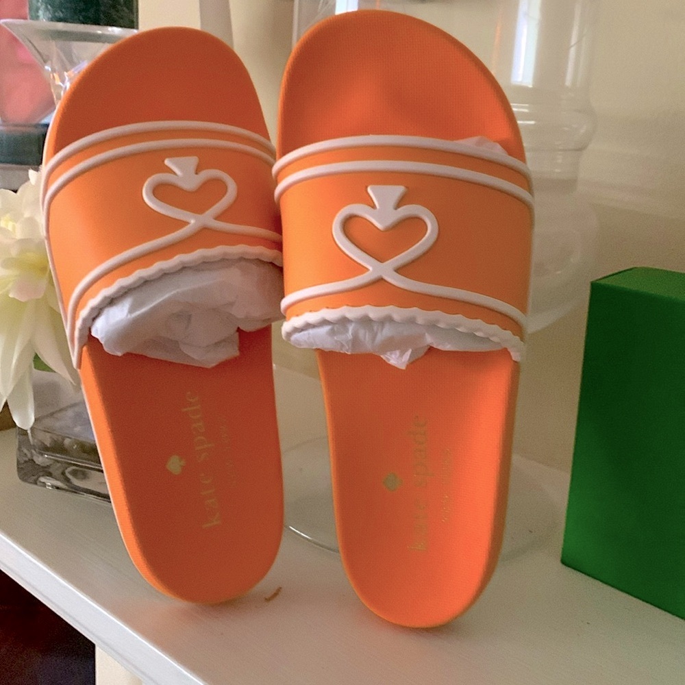 Kate Spade Brigitte pool slides size 7 B sunset blaze orange